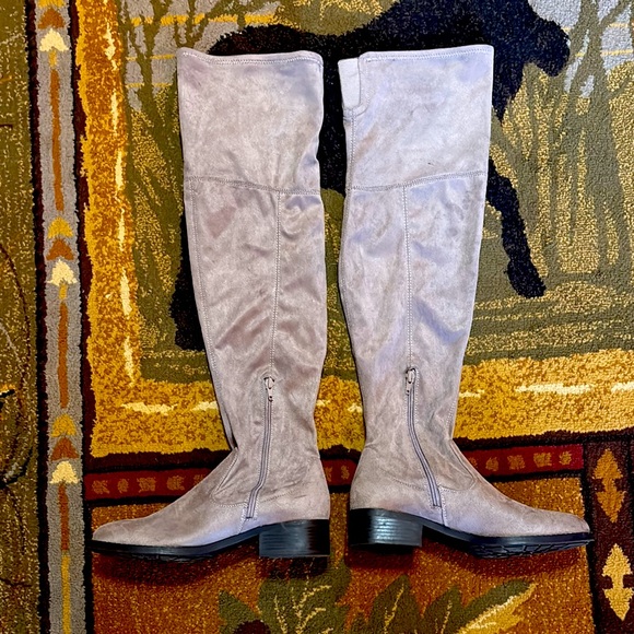 Unisa Gray Over-the-Knee Boots with Soft Suede‎ Texture - Picture 1 of 11